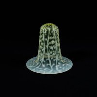 A Set of Three Vaseline Bell Shades with Raised Trailing Leaf Decoration - Thumbnail 7