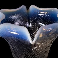 Rare Pair of Vaseline Flower Head Shades with Ruffled Rims & Micro-dot Textured Surfaces - Thumbnail 7