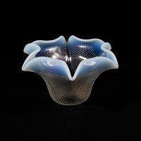 Rare Pair of Vaseline Flower Head Shades with Ruffled Rims & Micro-dot Textured Surfaces - Thumbnail 8