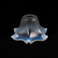 Rare Pair of Vaseline Flower Head Shades with Ruffled Rims & Micro-dot Textured Surfaces - Thumbnail 9