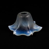 Rare Pair of Vaseline Flower Head Shades with Ruffled Rims & Micro-dot Textured Surfaces - Thumbnail 11