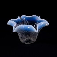 Rare Pair of Vaseline Flower Head Shades with Ruffled Rims & Micro-dot Textured Surfaces - Thumbnail 19
