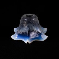 Rare Pair of Vaseline Flower Head Shades with Ruffled Rims & Micro-dot Textured Surfaces - Thumbnail 23