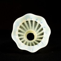 Two Arts & Crafts Vaseline/Uranium Glass Shades, One with Stripes One with Spots - Thumbnail 2