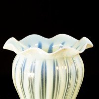 Two Arts & Crafts Vaseline/Uranium Glass Shades, One with Stripes One with Spots - Thumbnail 4