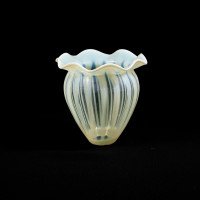 Two Arts & Crafts Vaseline/Uranium Glass Shades, One with Stripes One with Spots - Thumbnail 5