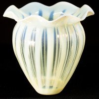 Two Arts & Crafts Vaseline/Uranium Glass Shades, One with Stripes One with Spots - Thumbnail 6