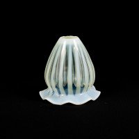Two Arts & Crafts Vaseline/Uranium Glass Shades, One with Stripes One with Spots - Thumbnail 7