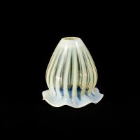 Two Arts & Crafts Vaseline/Uranium Glass Shades, One with Stripes One with Spots - Thumbnail 11