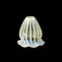 Two Arts & Crafts Vaseline/Uranium Glass Shades, One with Stripes One with Spots - Thumbnail 12