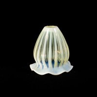 Two Arts & Crafts Vaseline/Uranium Glass Shades, One with Stripes One with Spots - Thumbnail 13