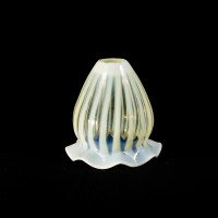 Two Arts & Crafts Vaseline/Uranium Glass Shades, One with Stripes One with Spots - Thumbnail 16
