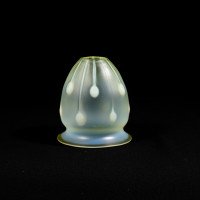 Two Arts & Crafts Vaseline/Uranium Glass Shades, One with Stripes One with Spots - Thumbnail 25