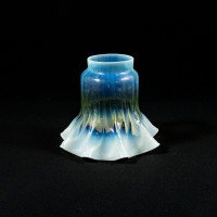 Arts & Crafts, c.1900 Ribbed Vaseline Glass Shade with Ruffled Rim - Thumbnail 1