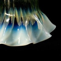 Arts & Crafts, c.1900 Ribbed Vaseline Glass Shade with Ruffled Rim - Thumbnail 11