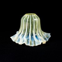 A Pleated Vaseline Shade, Consisting of Alternating Stripes & Ruffled Rim