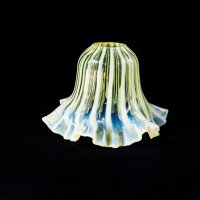 A Pleated Vaseline Shade, Consisting of Alternating Stripes & Ruffled Rim - Thumbnail 2