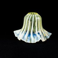 A Pleated Vaseline Shade, Consisting of Alternating Stripes & Ruffled Rim - Thumbnail 4