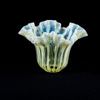 A Pleated Vaseline Shade, Consisting of Alternating Stripes & Ruffled Rim - Thumbnail 5