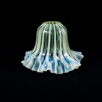 A Pleated Vaseline Shade, Consisting of Alternating Stripes & Ruffled Rim - Thumbnail 7