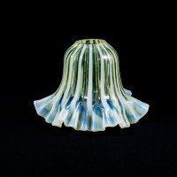 A Pleated Vaseline Shade, Consisting of Alternating Stripes & a Ruffled Rim - Thumbnail 8