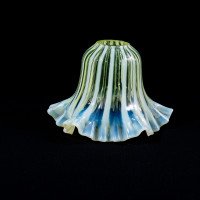 A Pleated Vaseline Shade, Consisting of Alternating Stripes & a Ruffled Rim - Thumbnail 9