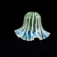 A Pleated Vaseline Shade, Consisting of Alternating Stripes & a Ruffled Rim - Thumbnail 10