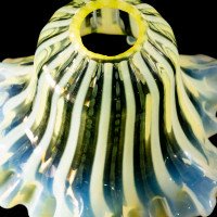 A Pleated Vaseline Shade, Consisting of Alternating Stripes & Ruffled Rim - Thumbnail 14