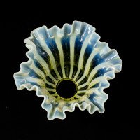 A Pleated Vaseline Shade, Consisting of Alternating Stripes & Ruffled Rim - Thumbnail 16