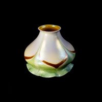 Steuben, Pulled Feather Iridescent Art Glass Shades with Ruffled Rim