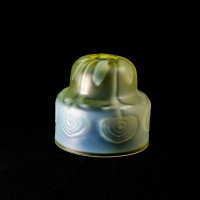 Arts & Crafts, c.1900 Set of Three Peacock Feather Vaseline Glass Shades - Thumbnail 5
