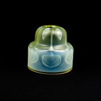 Arts & Crafts, c.1900 Set of Three Peacock Feather Vaseline Glass Shades - Thumbnail 9