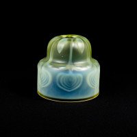 Arts & Crafts, c.1900 Set of Three Peacock Feather Vaseline Glass Shades - Thumbnail 12