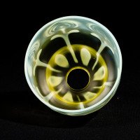 Arts & Crafts, c.1900 Set of Three Peacock Feather Vaseline Glass Shades - Thumbnail 13