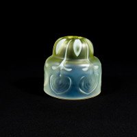 Arts & Crafts, c.1900 Set of Three Peacock Feather Vaseline Glass Shades - Thumbnail 16