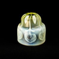 Arts & Crafts, c.1900 Set of Three Peacock Feather Vaseline Glass Shades - Thumbnail 39