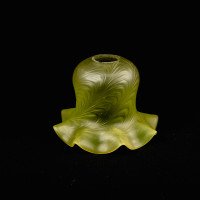 Arts & Crafts, c.1900 Swirled Vaseline Glass Shade with Ruffled Rim - Thumbnail 2