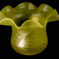 Arts & Crafts, c.1900 Swirled Vaseline Glass Shade with Ruffled Rim - Thumbnail 13