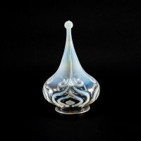 Arts & Crafts Vaseline Glass Teardrop Shades, Stylised Peacock Motifs - Thumbnail 7