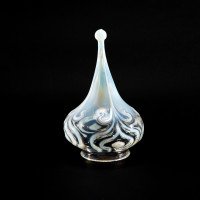 Arts & Crafts Vaseline Glass Teardrop Shades, Stylised Peacock Motifs - Thumbnail 8