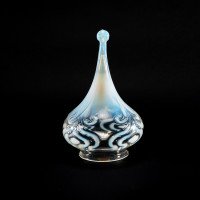 Arts & Crafts Vaseline Glass Teardrop Shades, Stylised Peacock Motifs - Thumbnail 14
