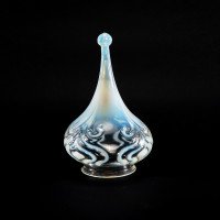 Arts & Crafts Vaseline Glass Teardrop Shades, Stylised Peacock Motifs - Thumbnail 15