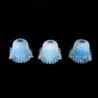 A Set of Six Opalescent Blue Vaseline Glass Shades with Textured Design & Delicately Ruffled Edges - Thumbnail 5