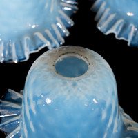 A Set of Six Opalescent Blue Vaseline Glass Shades with Textured Design & Delicately Ruffled Edges - Thumbnail 10