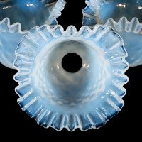 A Set of Six Opalescent Blue Vaseline Glass Shades with Textured Design & Delicately Ruffled Edges - Thumbnail 14