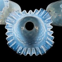 A Set of Six Opalescent Blue Vaseline Glass Shades with Textured Design & Delicately Ruffled Edges - Thumbnail 16