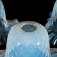 A Set of Six Opalescent Blue Vaseline Glass Shades with Textured Design & Delicately Ruffled Edges - Thumbnail 17