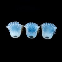 A Set of Six Opalescent Blue Vaseline Glass Shades with Textured Design & Delicately Ruffled Edges - Thumbnail 22
