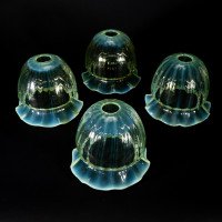 A Set of Four Vaseline Glass Shades with a Stylised Ribbed Pattern and Elegantly Scalloped Rims - Thumbnail 1
