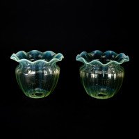 A Set of Four Vaseline Glass Shades with a Stylised Ribbed Pattern and Elegantly Scalloped Rims - Thumbnail 3